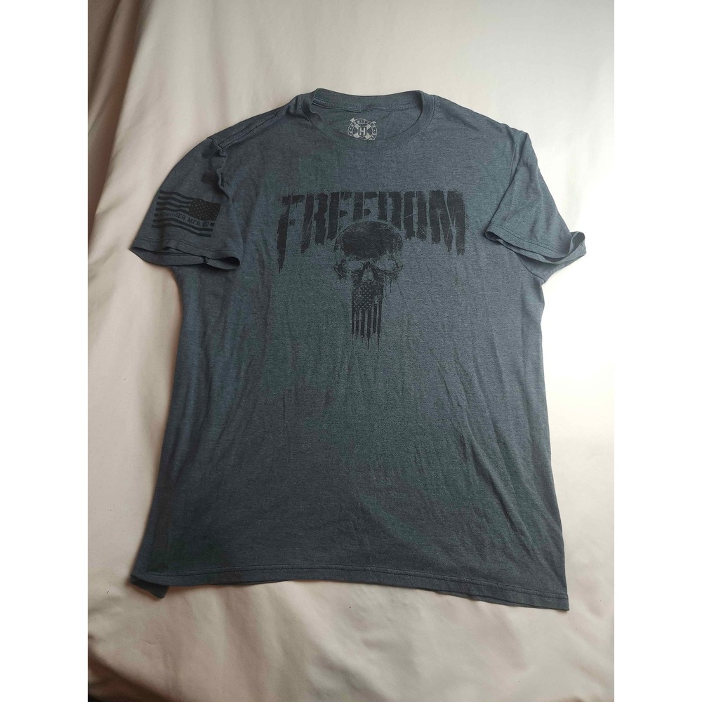 Howitzer Patriot Freedom Skull American Flag Gray T-Shirt Mens Large